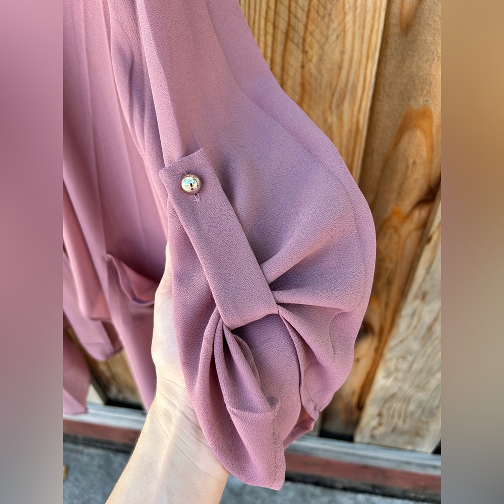 NWT Fashion Nova sheer blazer style open front roll tab top size xs rose color - Picture 10 of 11